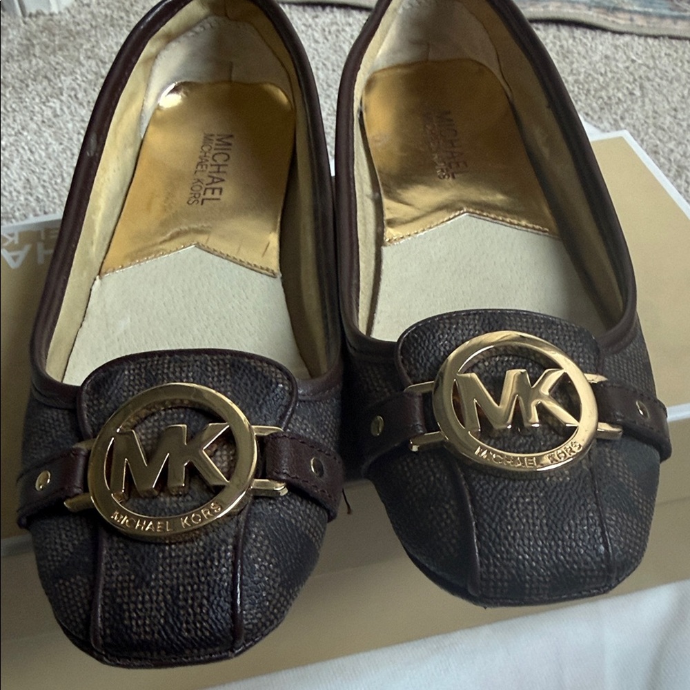 Michael Kors Dark Brown Loafers with Gold Emblem